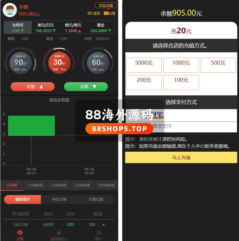 2020全新UI二开微交易+时间盘+带资讯+K线全修复带风控