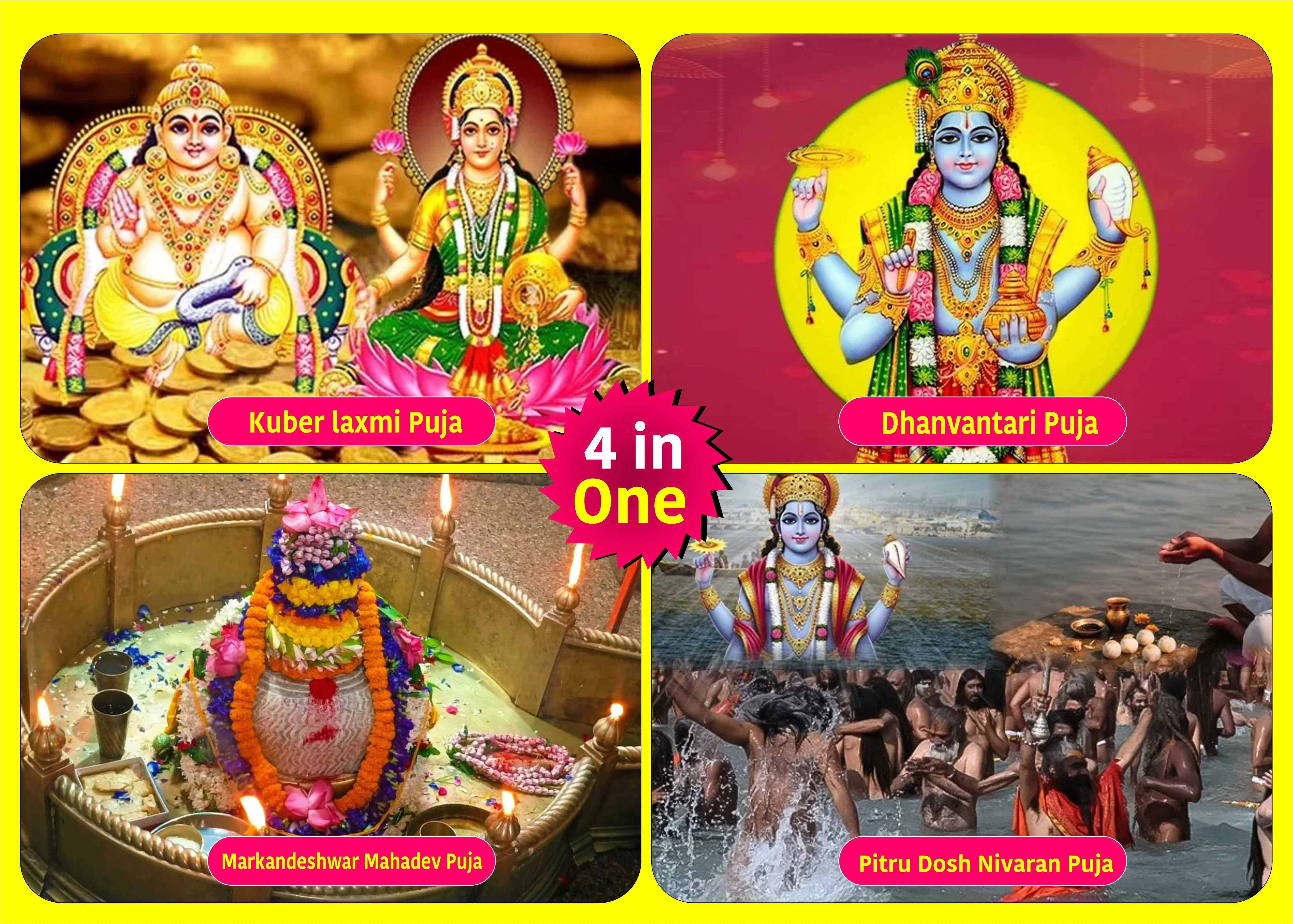 Dev Diwali Special: 4 in 1 Puja Lakshmi-Kuber Puja, Dhanvantari, Markandeshwar Mahadev, Pitru Dosh Nivaran Puja to Wealth, steady income, and lasting prosperity, Healing, protection from ailments, and longevity.