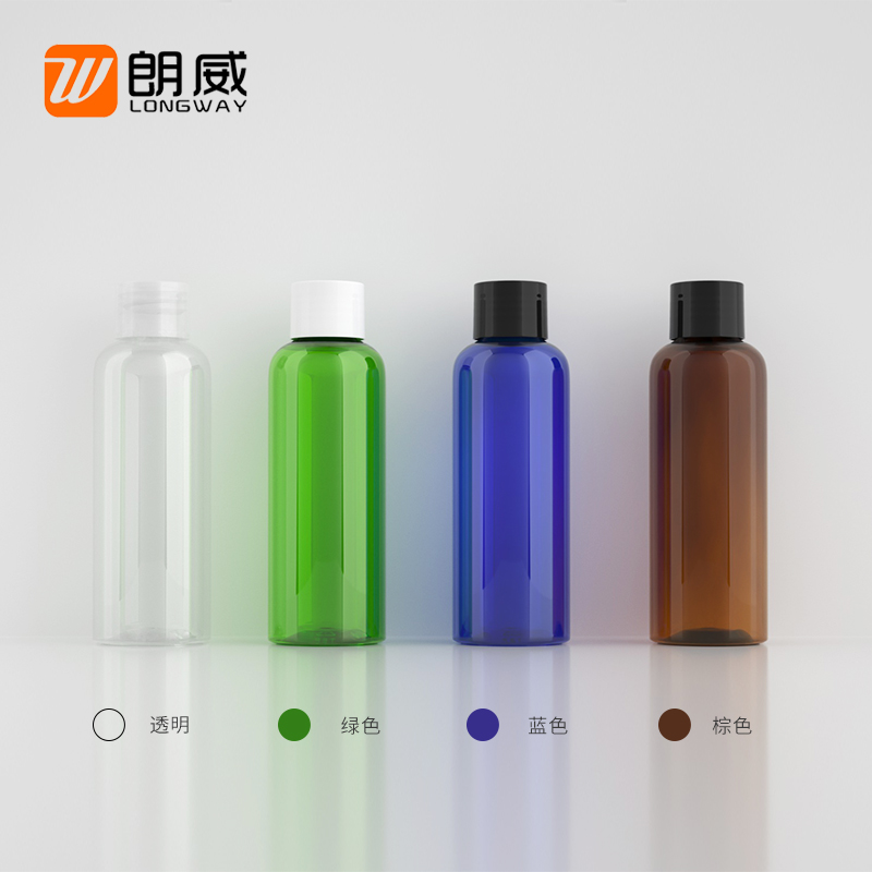 Пластиковая бутылка круглая с закругленными плечами 100 мл с обычной крышкой, бутылка с крышкой типа кола, косметическая разливочная бутылка (с внутренним стопором)