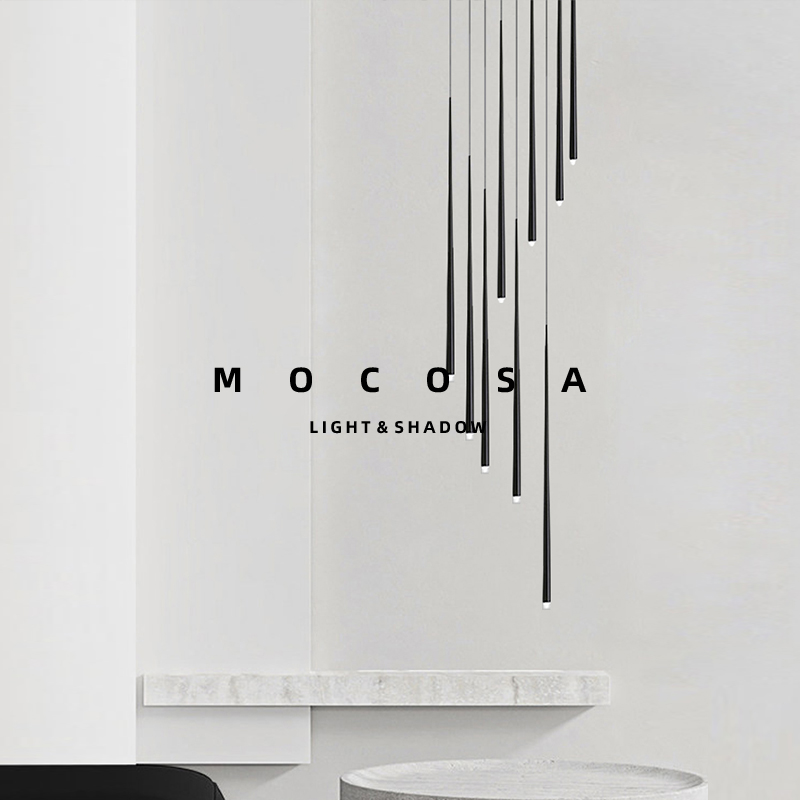 Three-Layer Minimalist Long Stair Pendant Light for Villa Duplex Modern Loft Rotating Staircase Hollow Hanging Line Lamp