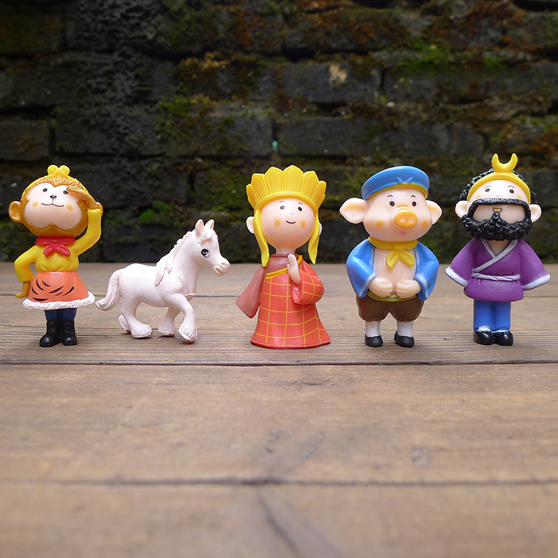 Фигурки из «Путешествия на Запад»: Монах Тан, Сунь Укун, Чжу Бацзе, Монах Ша, Безводный Монах, Статуя Белого Драконьего Коня