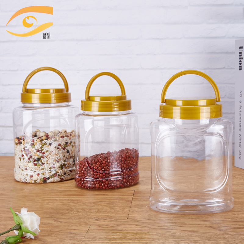 3 цзинь прозрачная утолщённая пластиковая бутылка для мёда, упаковочная банка для кристаллического сахара 4 цзинь с ручкой, герметичная для орехов и конфет
