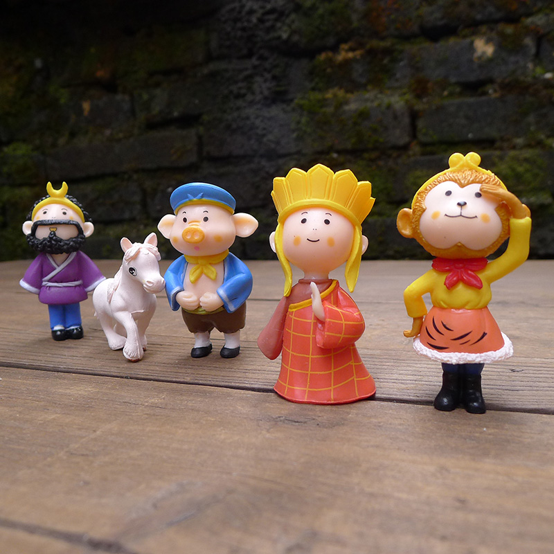 Фигурки из «Путешествия на Запад»: Монах Тан, Сунь Укун, Чжу Бацзе, Монах Ша, Безводный Монах, Статуя Белого Драконьего Коня