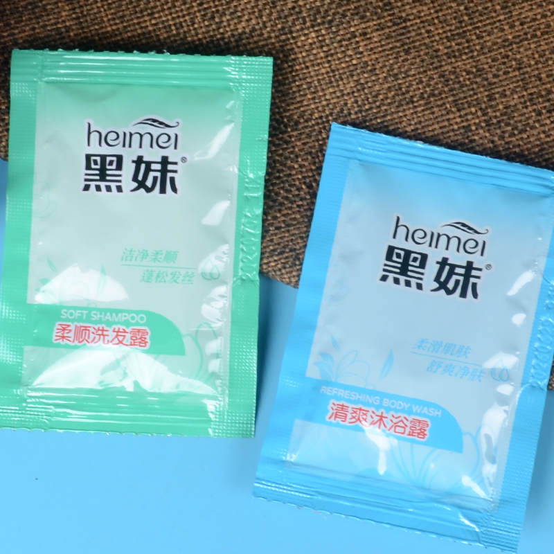Душевой гель Hei Mei для гостиниц в пакетах, одноразовые туалетные принадлежности для отелей и мотелей, шампунь и крем для душа