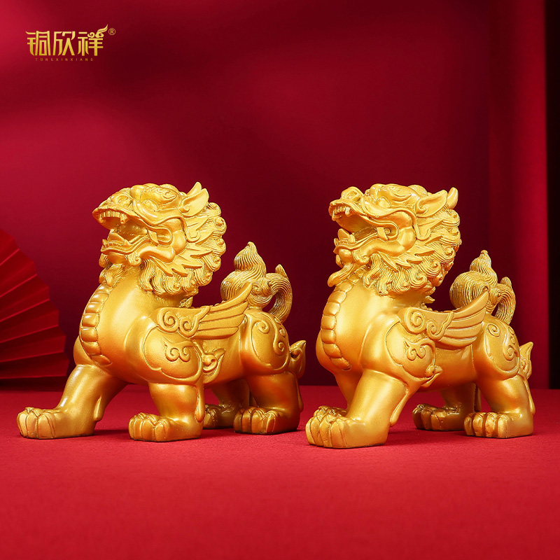 Бронзовая статуэтка Цилинь от Tong Xinxian для офиса, гостиной и прихожей, украшение дома, фигурка благоприятного животного