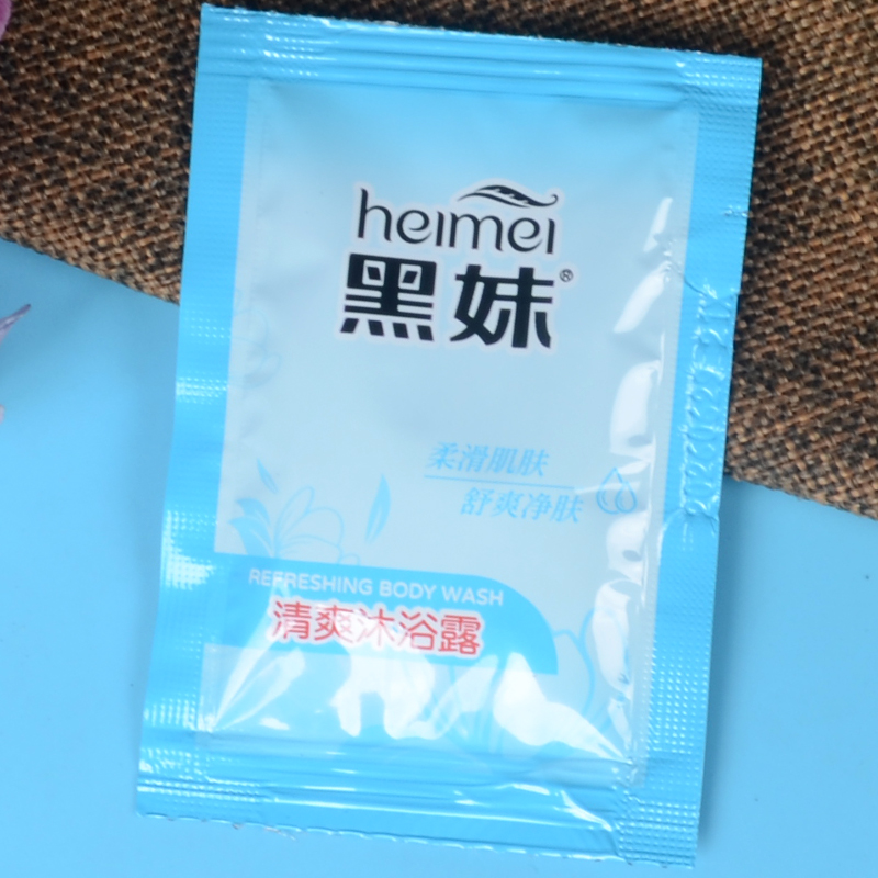 Душевой гель Hei Mei для гостиниц в пакетах, одноразовые туалетные принадлежности для отелей и мотелей, шампунь и крем для душа
