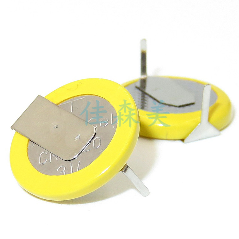 高品质CR1220纽扣电池3V直插卧式焊脚带两焊脚间距12mm2两引脚A品