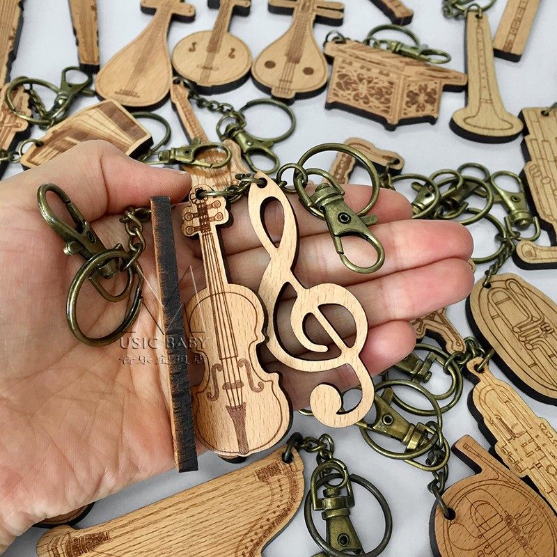 Миниатюрный модельный брелок из массива дерева в виде гучжэна, пипы, эрху, гуцина, чжунюаня, фортепиано, арфы, янцина и бамбуковой флейты