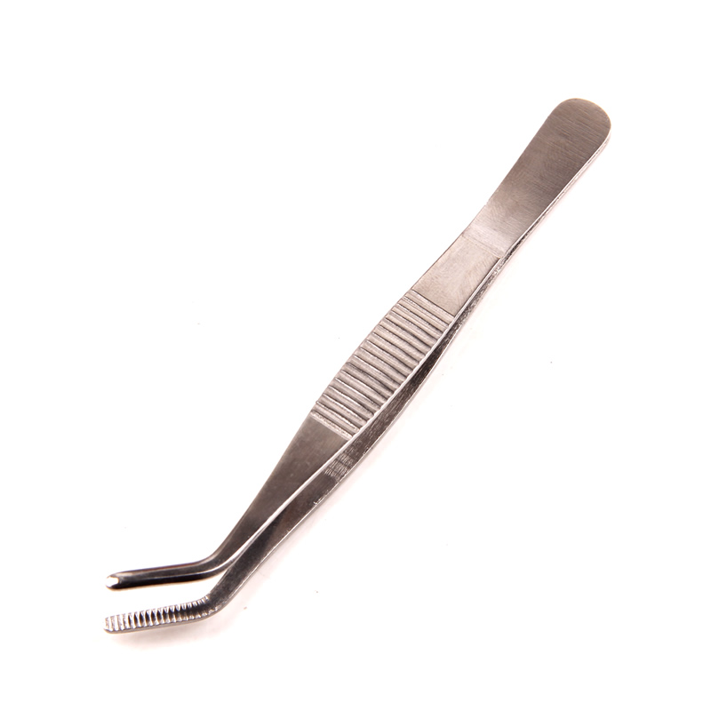Bent Tip CR Carbon Steel Stainless Steel Tweezers for Cotton Balls—Ear Patch Application Tool