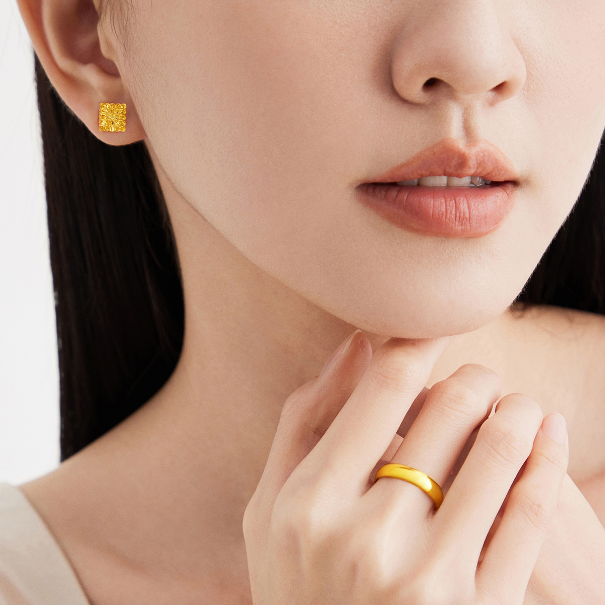 Золотое разъемное кольцо с символом Фу и дизайном в виде рыбы-ползун Chow Tai Fook, простое кольцо из чистого золота для пар, цена по весу EOF133