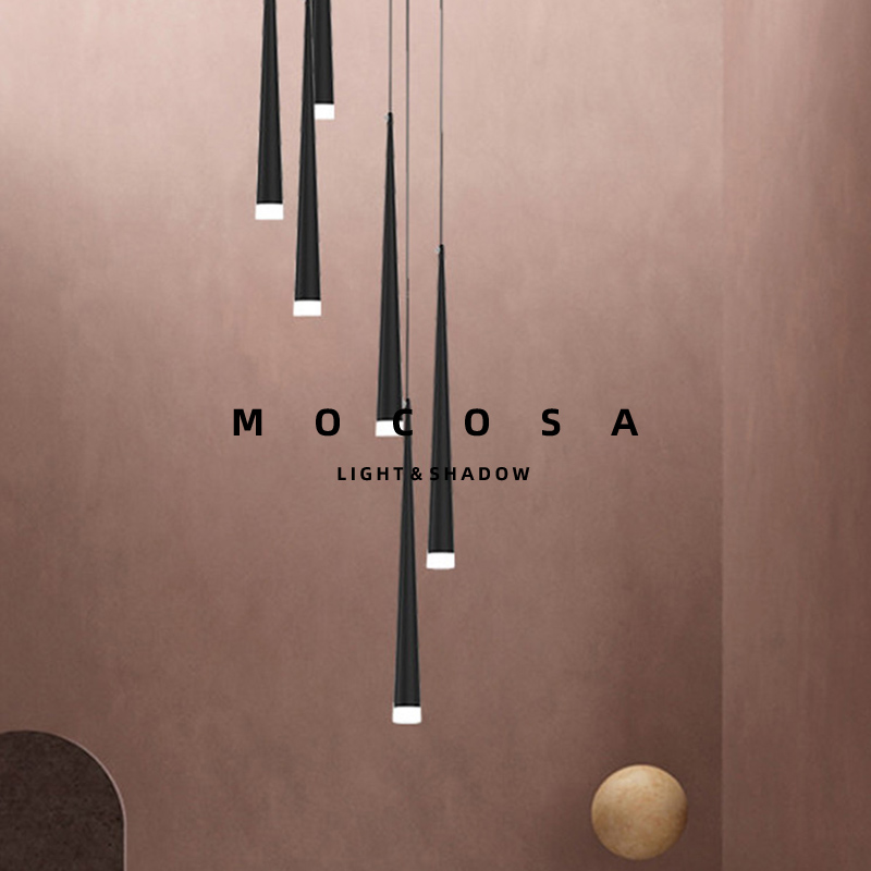 Three-Layer Minimalist Long Stair Pendant Light for Villa Duplex Modern Loft Rotating Staircase Hollow Hanging Line Lamp