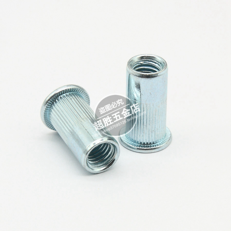 Удлинённая заклёпочная гайка для толстых пластин 5 мм Заклёпочная гайка M3 M4 M5 M6 M8 с плоской головкой и насечками, белый и цветной цинк