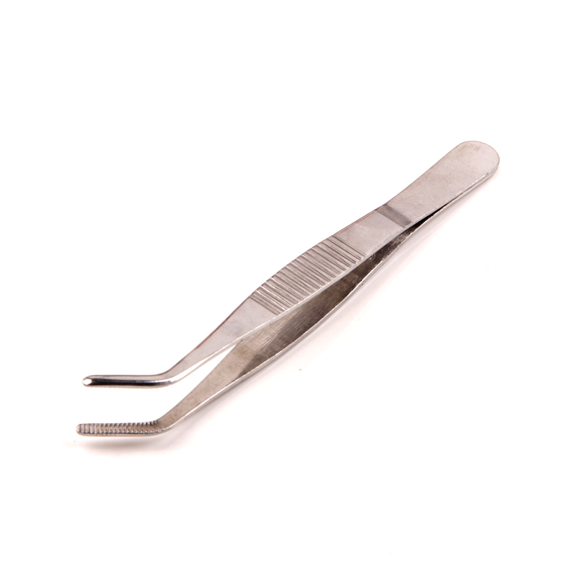 Bent Tip CR Carbon Steel Stainless Steel Tweezers for Cotton Balls—Ear Patch Application Tool