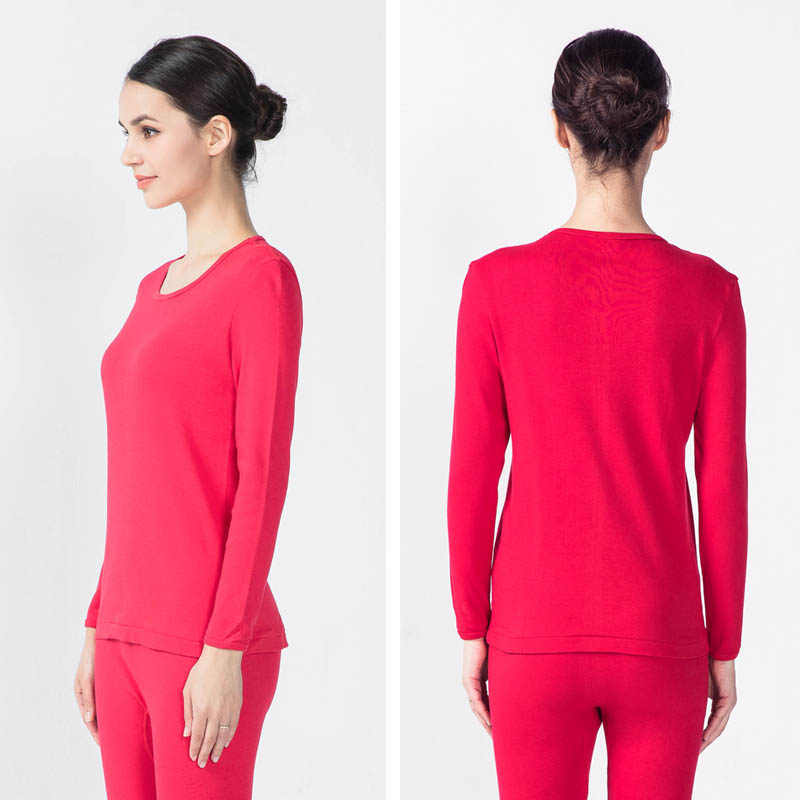 Тонкий свободный комплект теплого нижнего белья для женщин Yiershuang из хлопка с круглым вырезом на осень