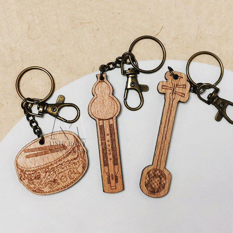Миниатюрный модельный брелок из массива дерева в виде гучжэна, пипы, эрху, гуцина, чжунюаня, фортепиано, арфы, янцина и бамбуковой флейты