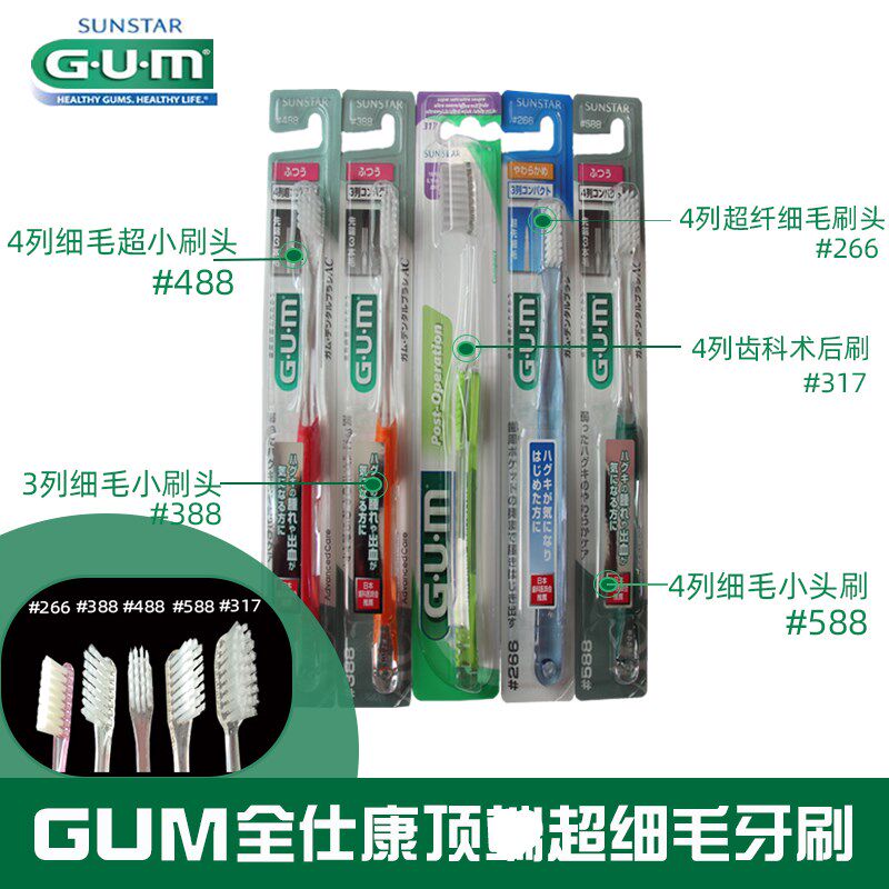 Зубная щетка GUM Full Care с ультратонкой мягкой щетиной, импорт из Японии 388\488\588, маленькая головка, защита десен, для чувствительной чистки