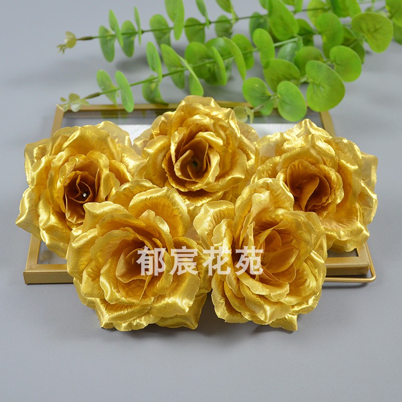 Искусственная золотая роза из шелка 10см для декора стены, свадебная арка, цветочный венок