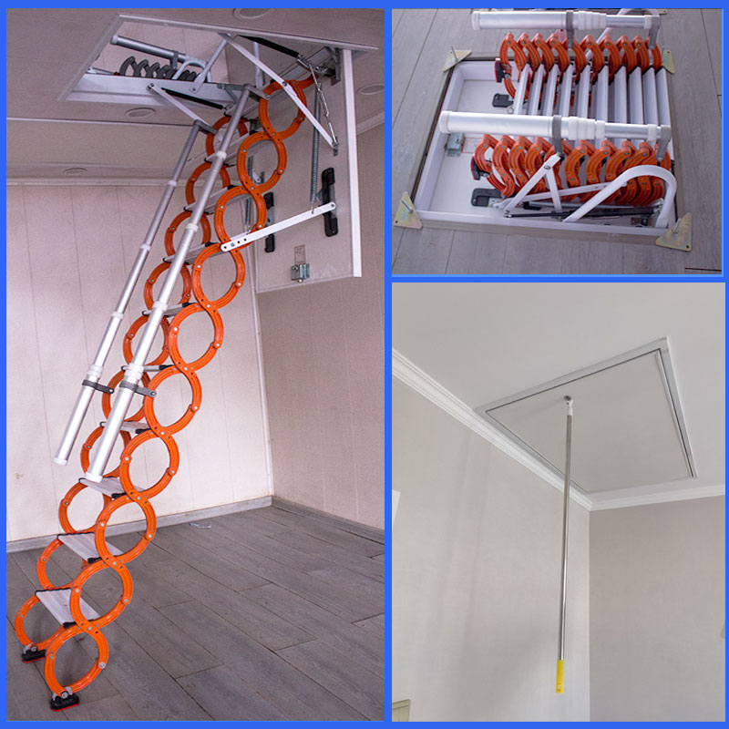 Телескопическая электрическая лестница для мансарды с автоматическим подъёмом и складным механизмом