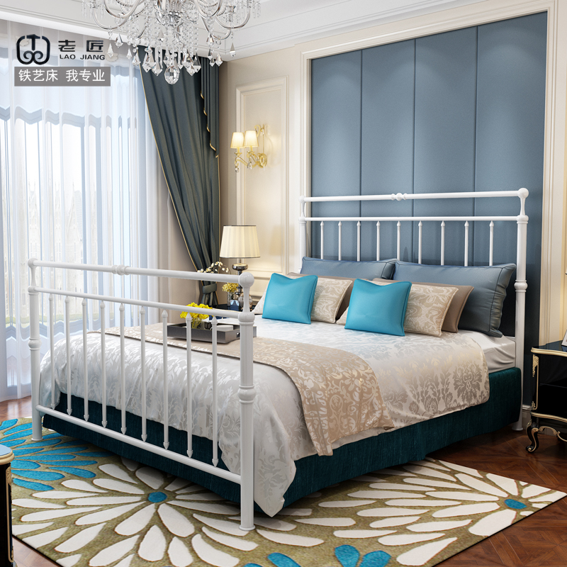 Кованая кровать Лаоцзян двуспальная, простая современная, 1.5 м, европейская легкая роскошь, усиленная кованая кровать 1.8 м C8