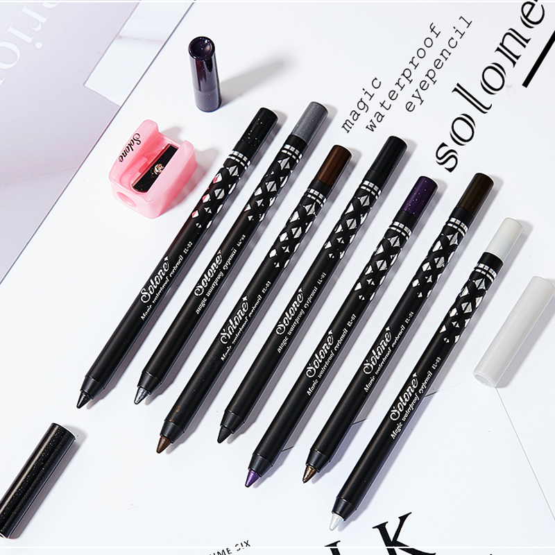 Оригинальный водостойкий гелевый карандаш для глаз Solone, стойкий, не размазывается, не выцветает, черный, кофе, золото, серебро с блестками