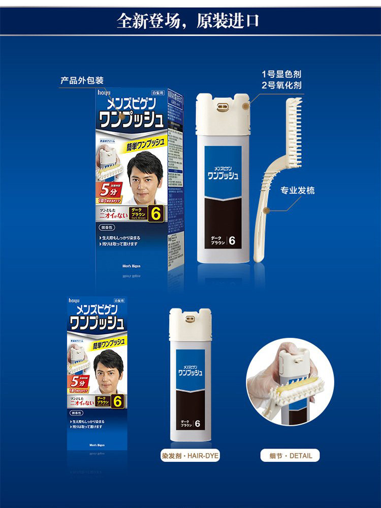 Оригинальный японский крем-краска Bigen Meiyuan на растительной основе для мужчин, быстрое покрытие седины чистым черным цветом с пресс-дозатором