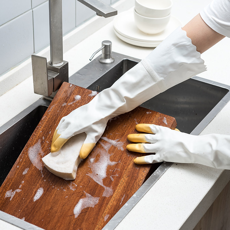 Домашние чистящие перчатки для женщин, утолщённые водонепроницаемые перчатки для кухни, мытья посуды и одежды, зимние с флисовой подкладкой, долговечные