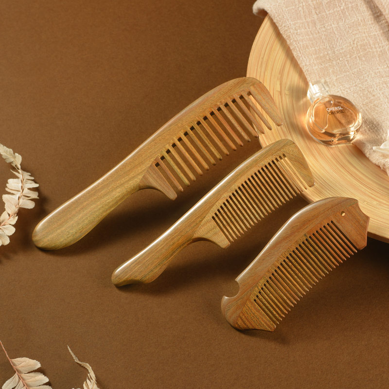 Настоящий подарочный набор Tanmujiang: гармоничные и идеальные три натуральных гребня из нефритового сандалового дерева для личной чистки и ухода