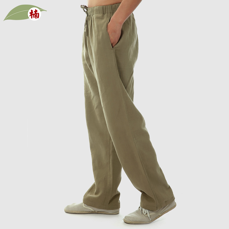 Мужские брюки из чистого льна с нанма, свободного кроя, в китайском стиле из крапивы, прямые брюки, ретро, с эластичным поясом, повседневные