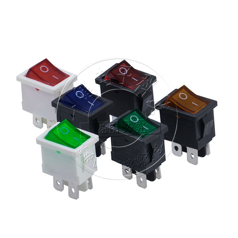 15x21 LCD TV Rocker Switch Copper Pins Double Pole 4 Pins 2 Positions KCD1-104N with Red Yellow Blue Green Lights