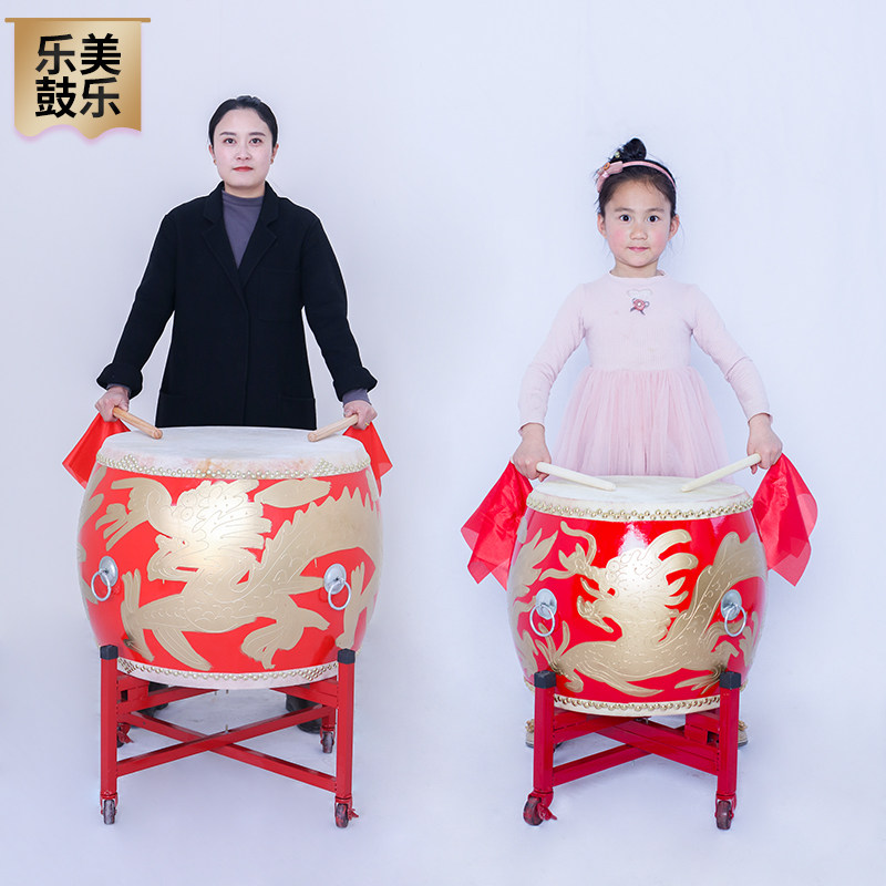 Large Drum Cowhide Drum China Red Drum Solid Wood Dragon Drum Mighty Gong Battle Drum Hall Drum for Adults and Children Stage Performance