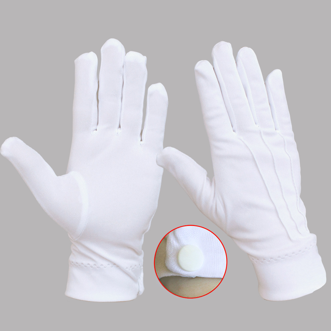 Белые полиэстеровые перчатки с пряжкой и тройным ремешком, утолщённые, для этикета, выступлений, водителей, отелей, охраны, вахтеров и работы с бусами