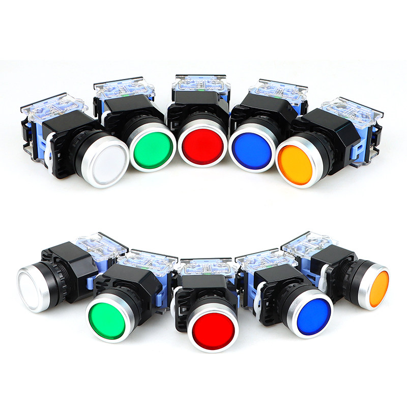 Кнопочный переключатель Belmei BEM-11S с плоской головкой, самосброс LA38-11BN, мгновенный переключатель, красный, зеленый, желтый, 22 мм