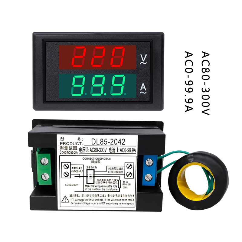Цифровой вольтметр и амперметр переменного тока 220В 380В 50А 100А с двойным дисплеем DL85-2041 2042