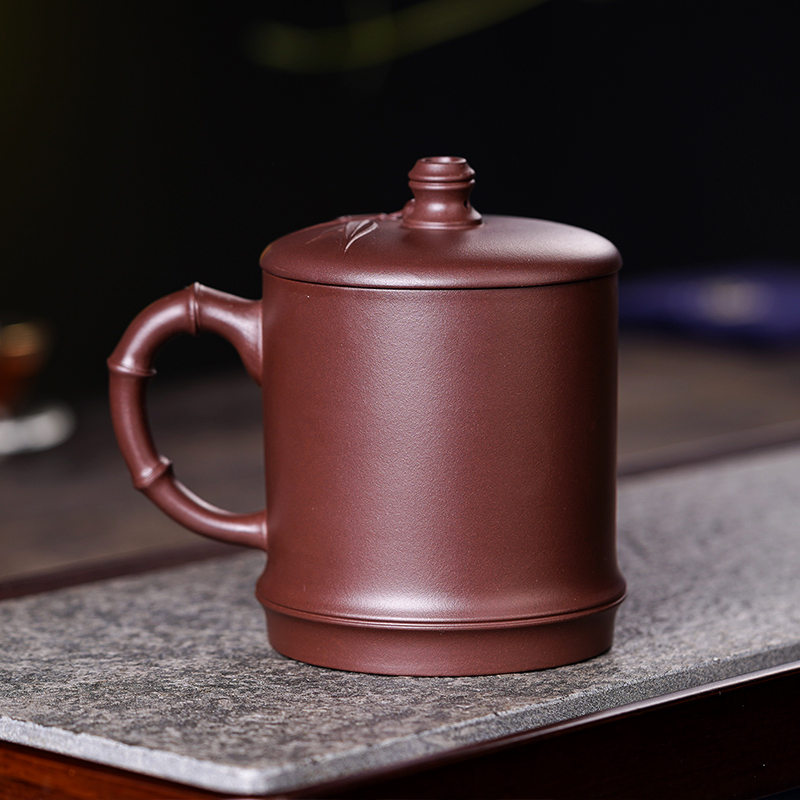 Чашка с крышкой из исинской пурпурной глины ручной работы для мужчин, китайская оригинальная старая пурпурная глина, дизайн с двойным бамбуком, 500 мл