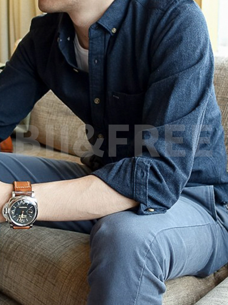 Осенняя оригинальная мужская рубашка с длинным рукавом слим-фит в стиле Юй Вэньлэ, темно-синяя, чистый хлопок, повседневная молодежная рубашка