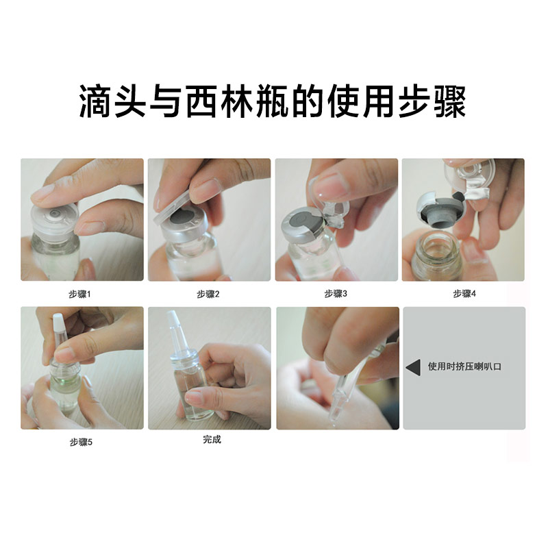 Капельная головка для флаконов с лиофилизированным порошком и оригинальным раствором, с воронкообразным носиком, защёлкивающаяся, с резьбой 13 и 20, из безвкусного мягкого материала