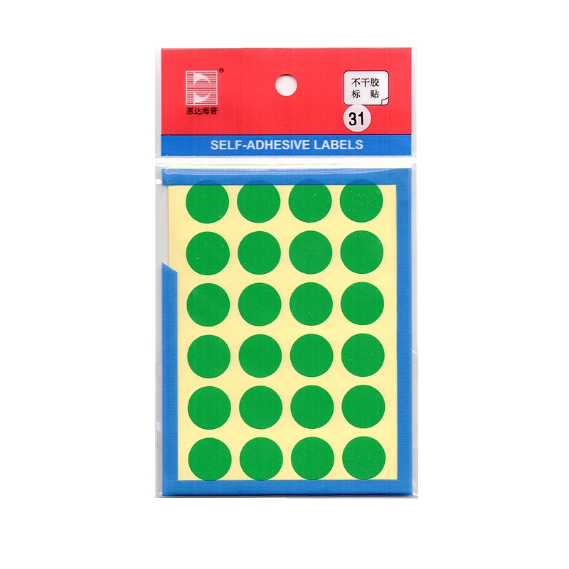Самоклеящаяся круглая этикеточная бумага Huidahai Pu HD31, диаметр 16 мм, цветные точки, 12 листов в упаковке