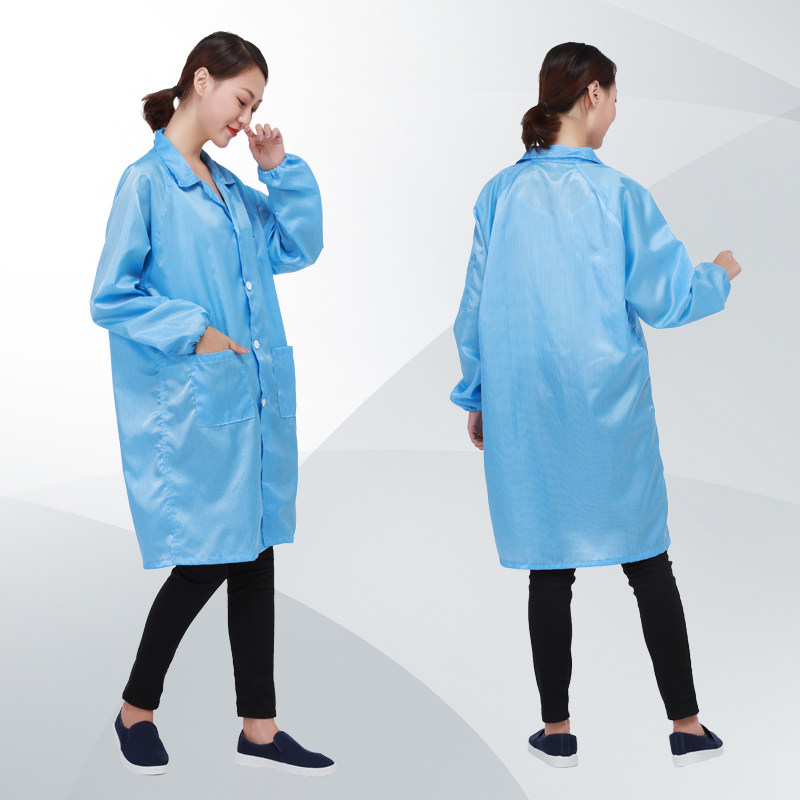 Антистатическая длинная рабочая одежда с капюшоном, пылеустойчивая куртка синего и белого цвета для электроники и пищевого производства