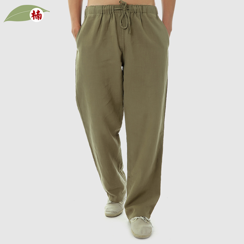 Мужские брюки из чистого льна с нанма, свободного кроя, в китайском стиле из крапивы, прямые брюки, ретро, с эластичным поясом, повседневные