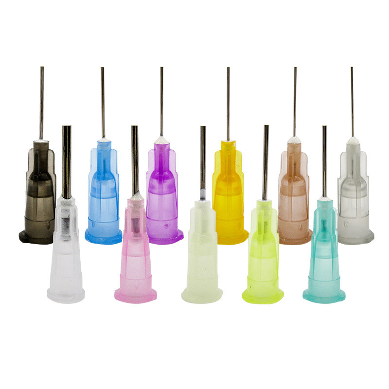 Игла для дозирования с пластиково-стальным соплом, прямое вставное крепление, плоская головка, нержавеющая сталь, открытая длина 13 мм (половина дюйма)