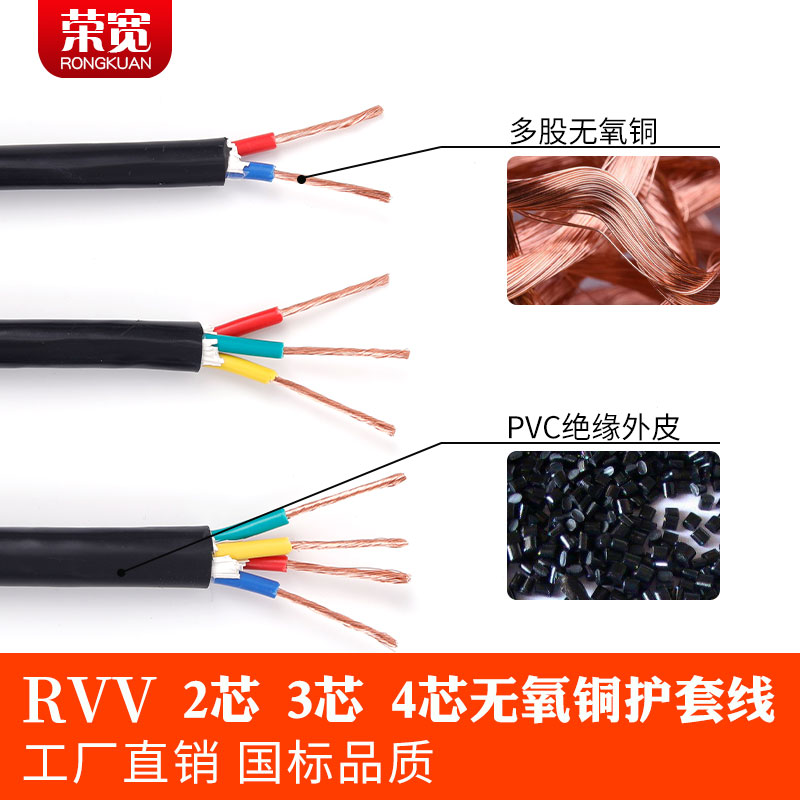 Электрический кабель с гибкой оболочкой RVV по национальному стандарту, 2, 3, 4 жилы *0.3 0.5 0.75 1 1.5 2.5 квадратных миллиметров