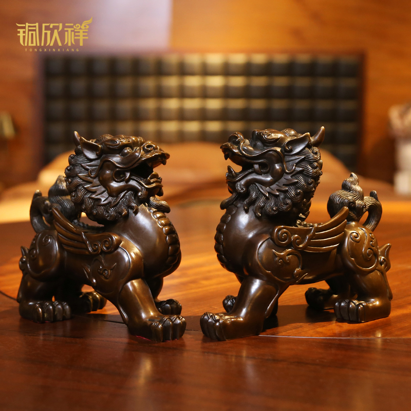 Бронзовая статуэтка Цилинь от Tong Xinxian для офиса, гостиной и прихожей, украшение дома, фигурка благоприятного животного