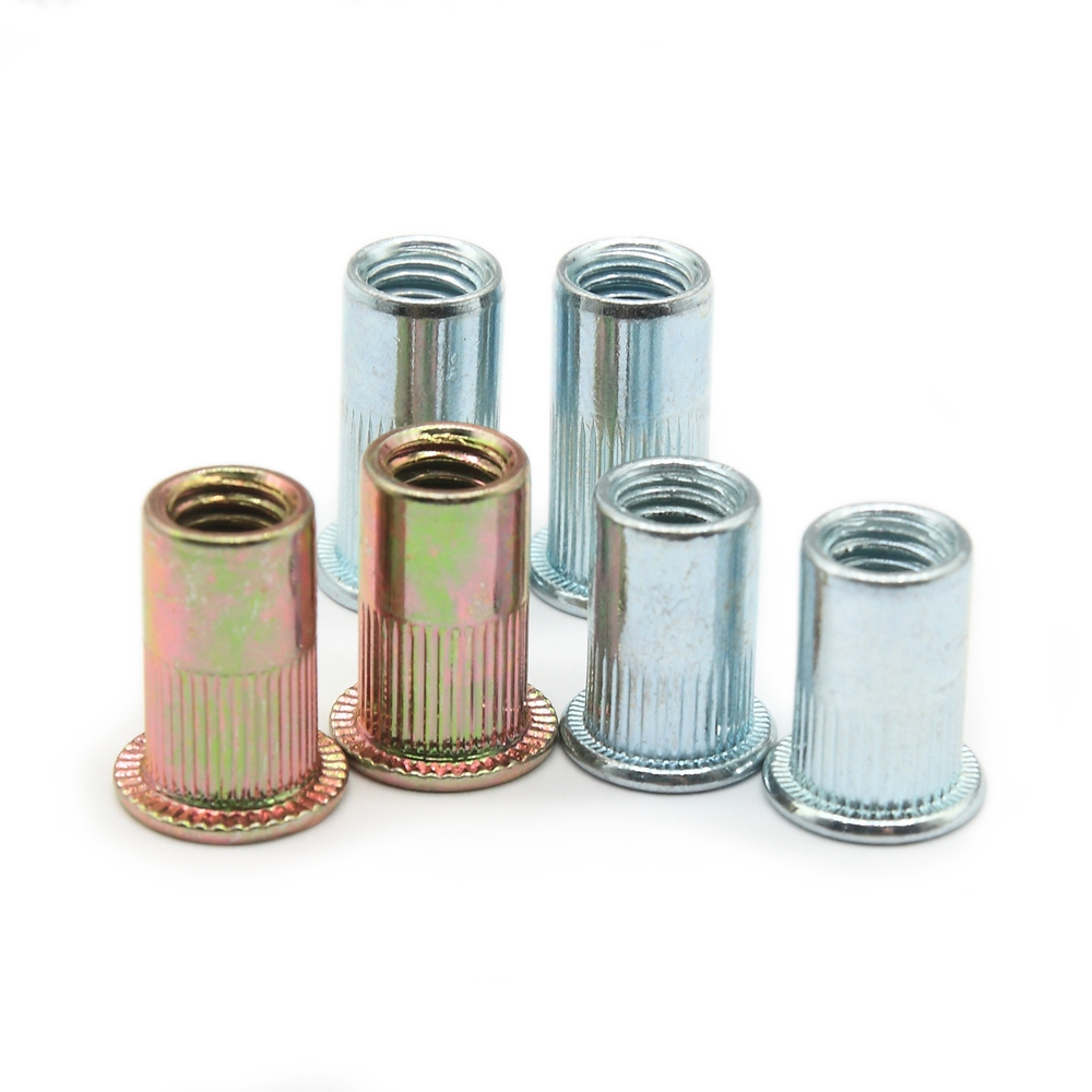 Удлинённая заклёпочная гайка для толстых пластин 5 мм Заклёпочная гайка M3 M4 M5 M6 M8 с плоской головкой и насечками, белый и цветной цинк