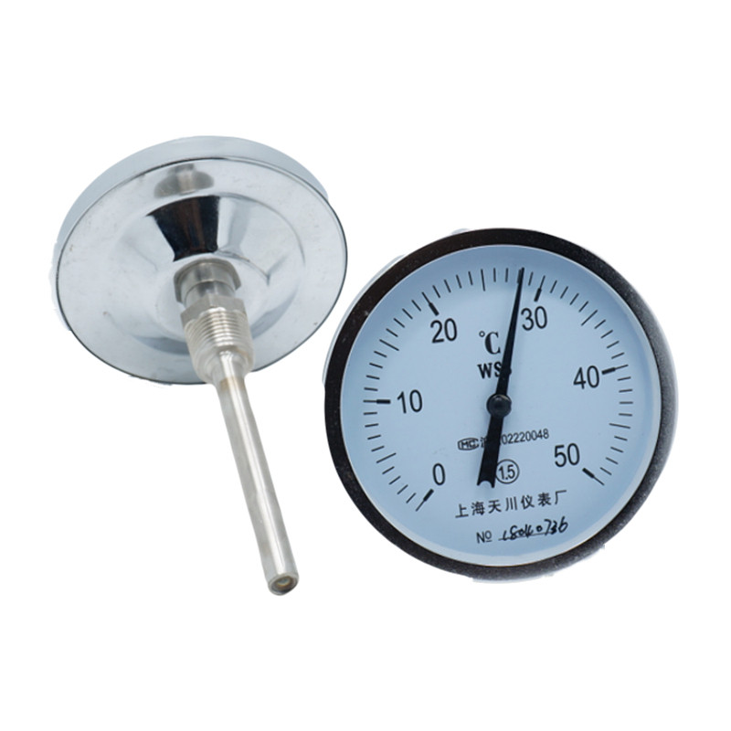 Шанхай Тяньчуань полноразмерный термометр из нержавеющей стали 304 с биметаллическим элементом WSS-401BF, осевой задний монтаж для трубопроводного измерения температуры воды