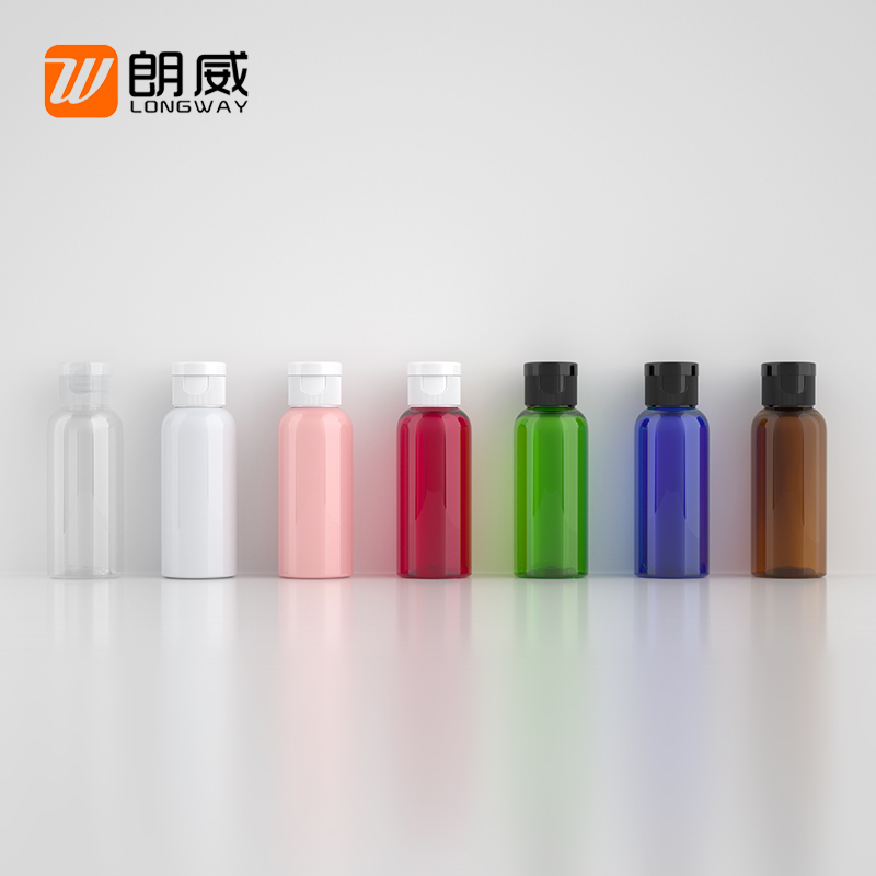 50 мл бутылка с круглым плечом и откидной крышкой, бутылка с бабочковой крышкой, пластиковая бутылка PET с откидной крышкой для дозирования, производитель, популярные многоцветные бутылки для лосьона