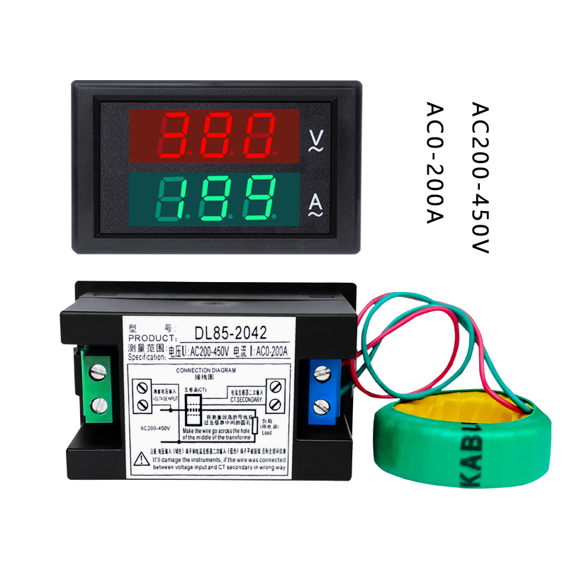 Цифровой вольтметр и амперметр переменного тока 220В 380В 50А 100А с двойным дисплеем DL85-2041 2042