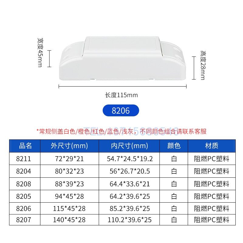 LED驱动电源镇流器控制器变压塑料塑胶外壳盒体PC阻燃防火v0