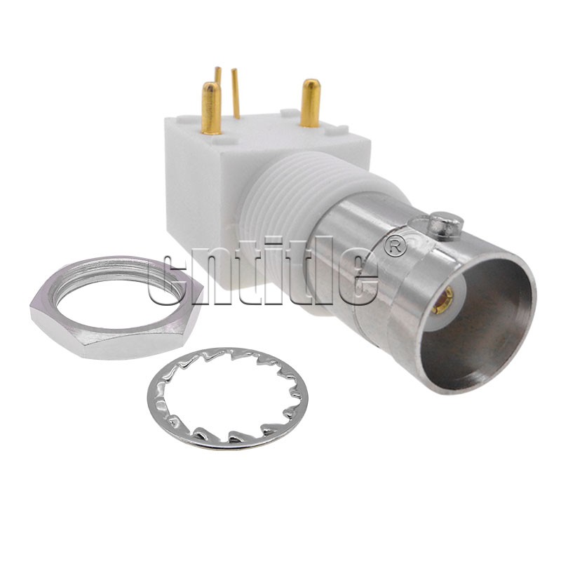 50 Ом BNC белый пластиковый женский разъем горизонтальный женский угловой с внутренним отверстием для печатной платы 90°