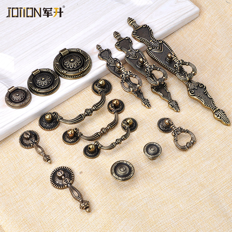 Ручка для шкафа и ящика Junsheng в европейском стиле из старинной зелёной бронзы, утолщённая, винтажный новый китайский стиль, американский стиль, одно отверстие