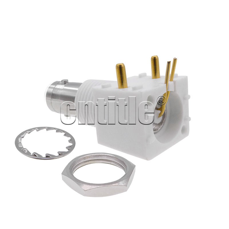 50 Ом BNC белый пластиковый женский разъем горизонтальный женский угловой с внутренним отверстием для печатной платы 90°